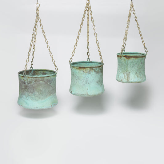 Copper Hanging Pots - Verdigris - Set of 3