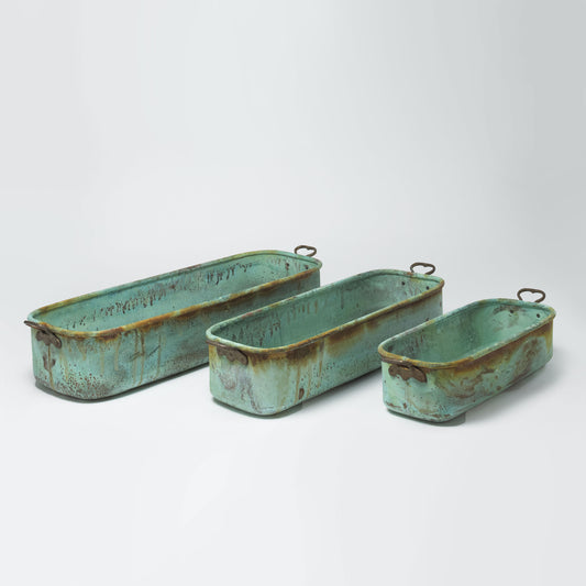 Verdigris Planters with Handles - Set of 3